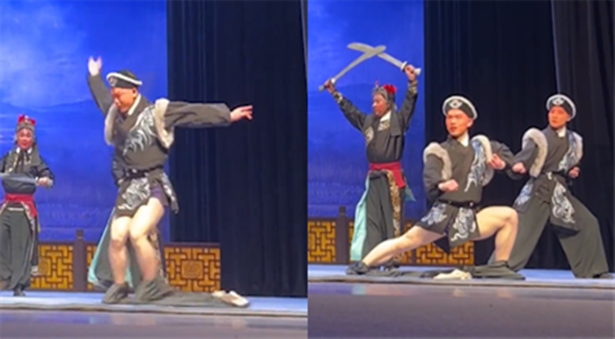 京剧玉玲珑：演员裤子掉落仍敬业完成表演